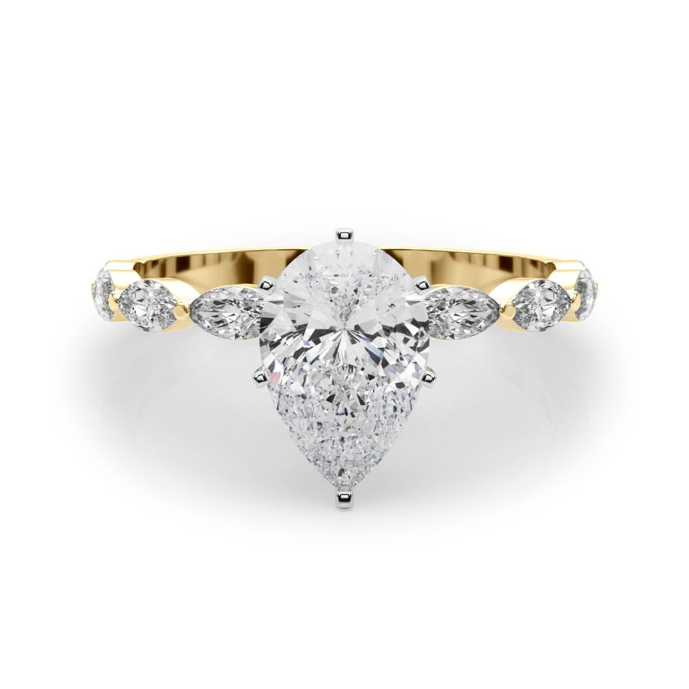 Majestic Sidestone Marquise Diamond Engagement Ring in 10K/14K gold and platinum with certified lab-grown or natural diamonds