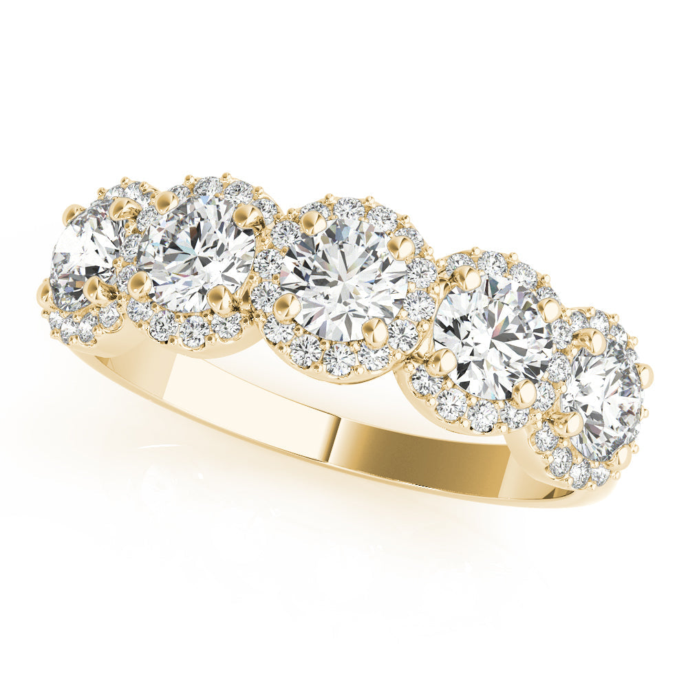 5-Stone Round Halo Half Eternity Ring in 10K/14K gold and platinum with certified lab-grown or natural diamonds