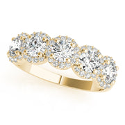 5-Stone Round Halo Half Eternity Ring in 10K/14K gold and platinum with certified lab-grown or natural diamonds