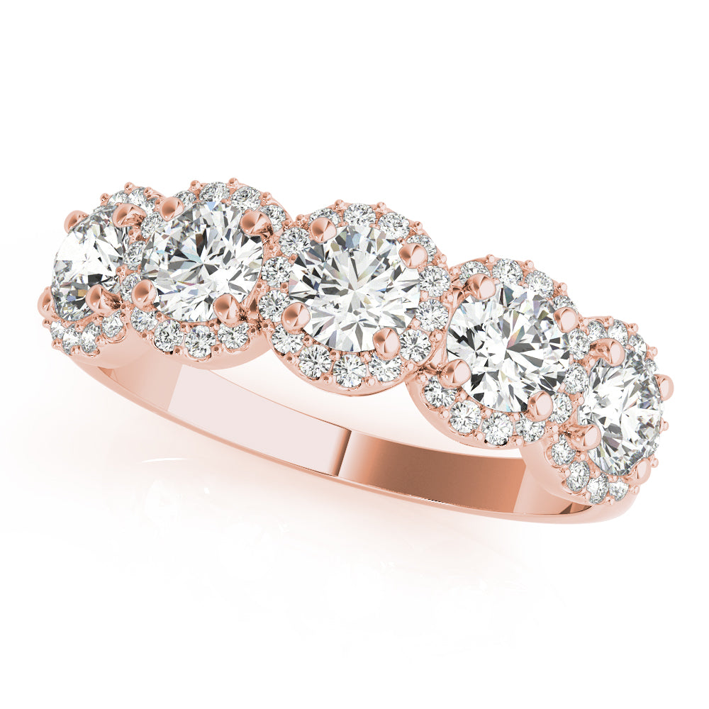 5-Stone Round Halo Half Eternity Ring in Gold & Platinum