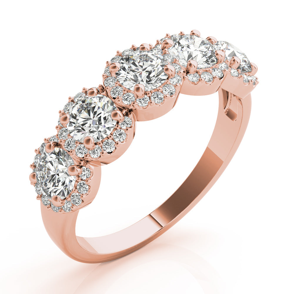 5-Stone Round Halo Half Eternity Ring in Gold & Platinum