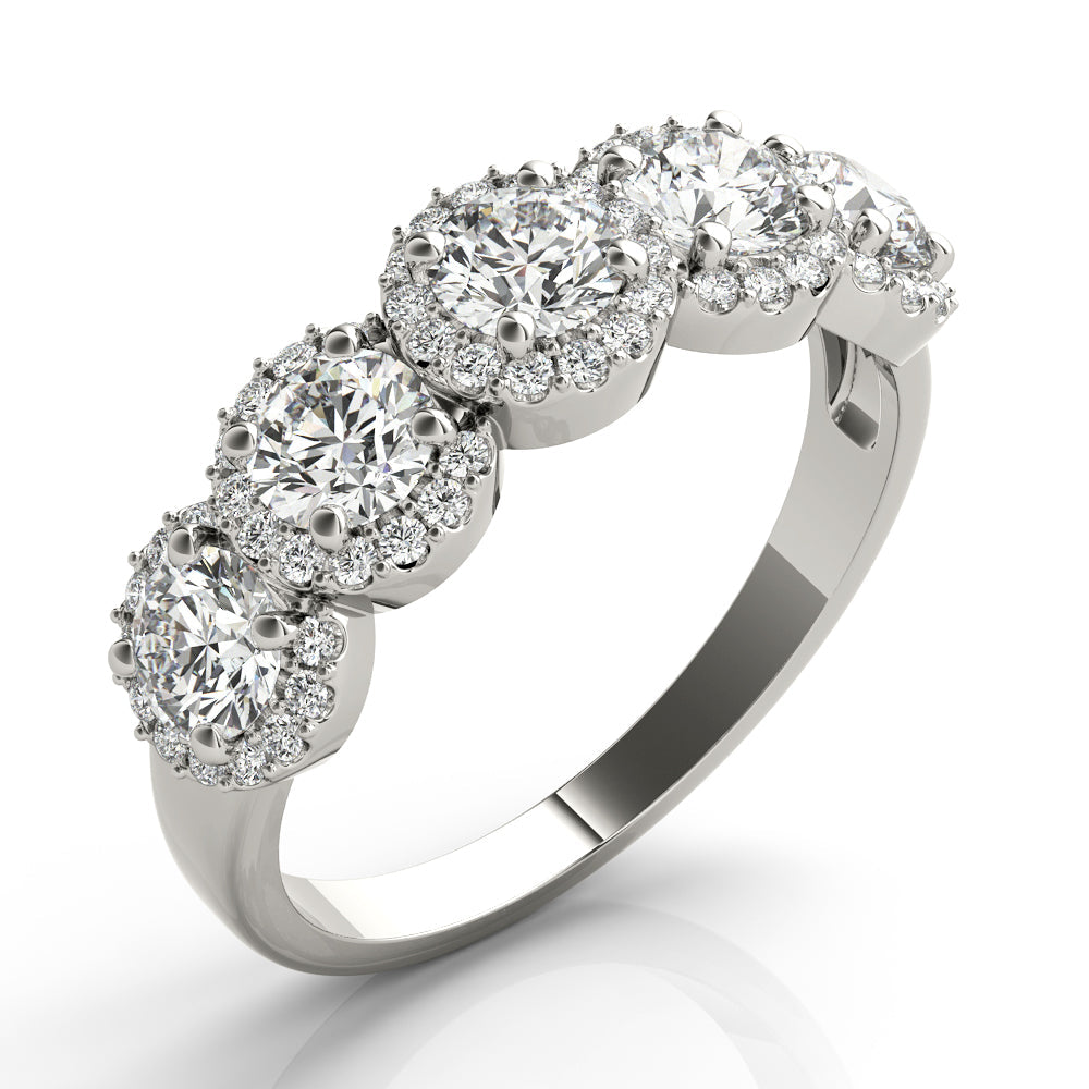 5-Stone Round Halo Half Eternity Ring in Gold & Platinum