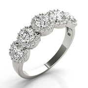 5-Stone Round Halo Half Eternity Ring in Gold & Platinum
