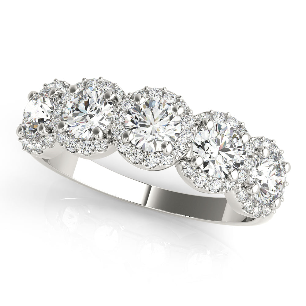 5-Stone Round Halo Half Eternity Ring in Gold & Platinum