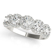 5-Stone Round Halo Half Eternity Ring in Gold & Platinum