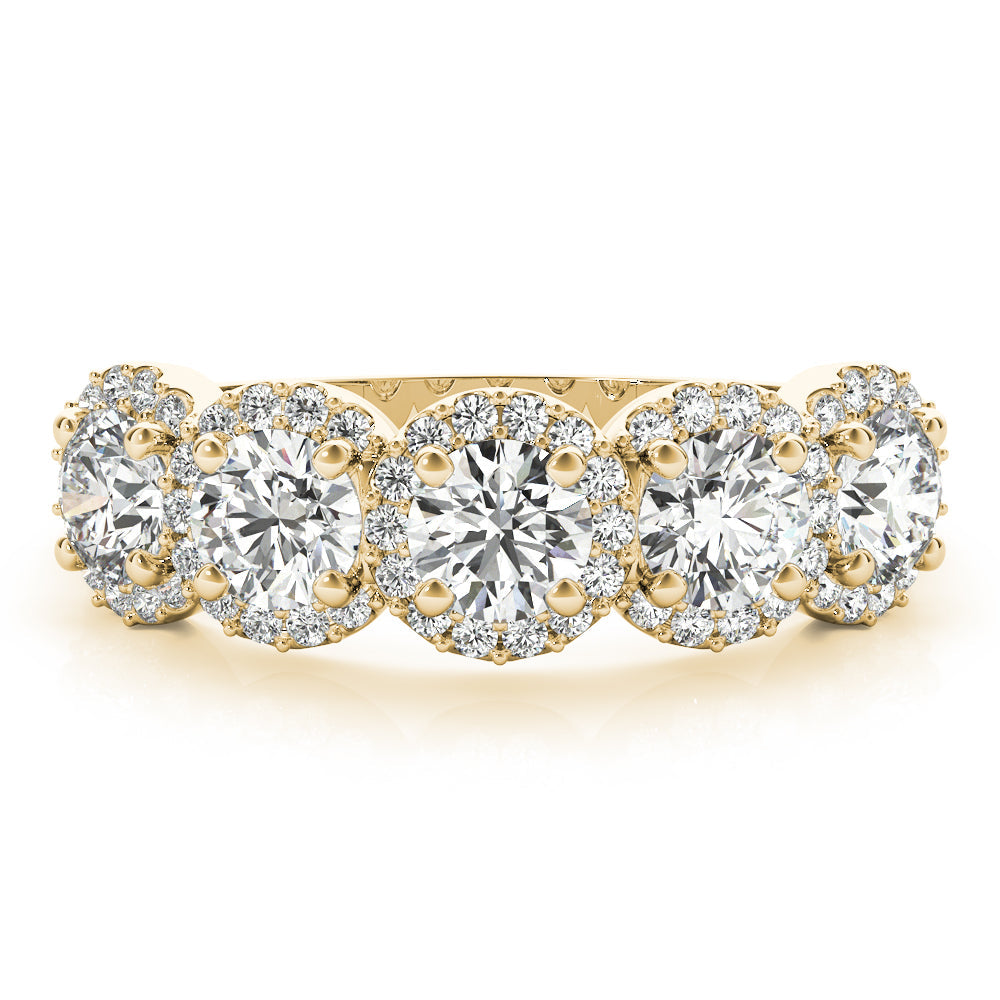 5-Stone Round Halo Half Eternity Ring in Gold & Platinum