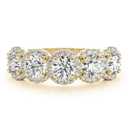 5-Stone Round Halo Half Eternity Ring in Gold & Platinum