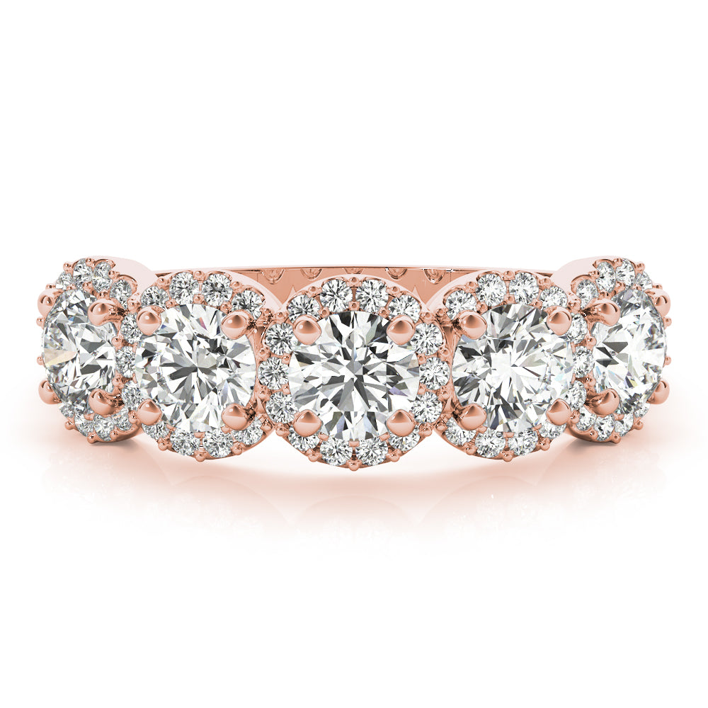 5-Stone Round Halo Half Eternity Ring in Gold & Platinum
