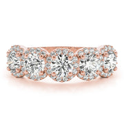 5-Stone Round Halo Half Eternity Ring in Gold & Platinum