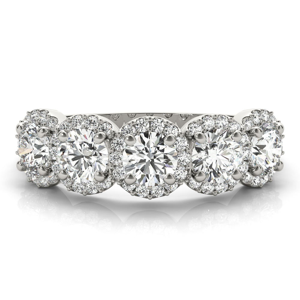 5-Stone Round Halo Half Eternity Ring in Gold & Platinum