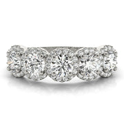 5-Stone Round Halo Half Eternity Ring in Gold & Platinum