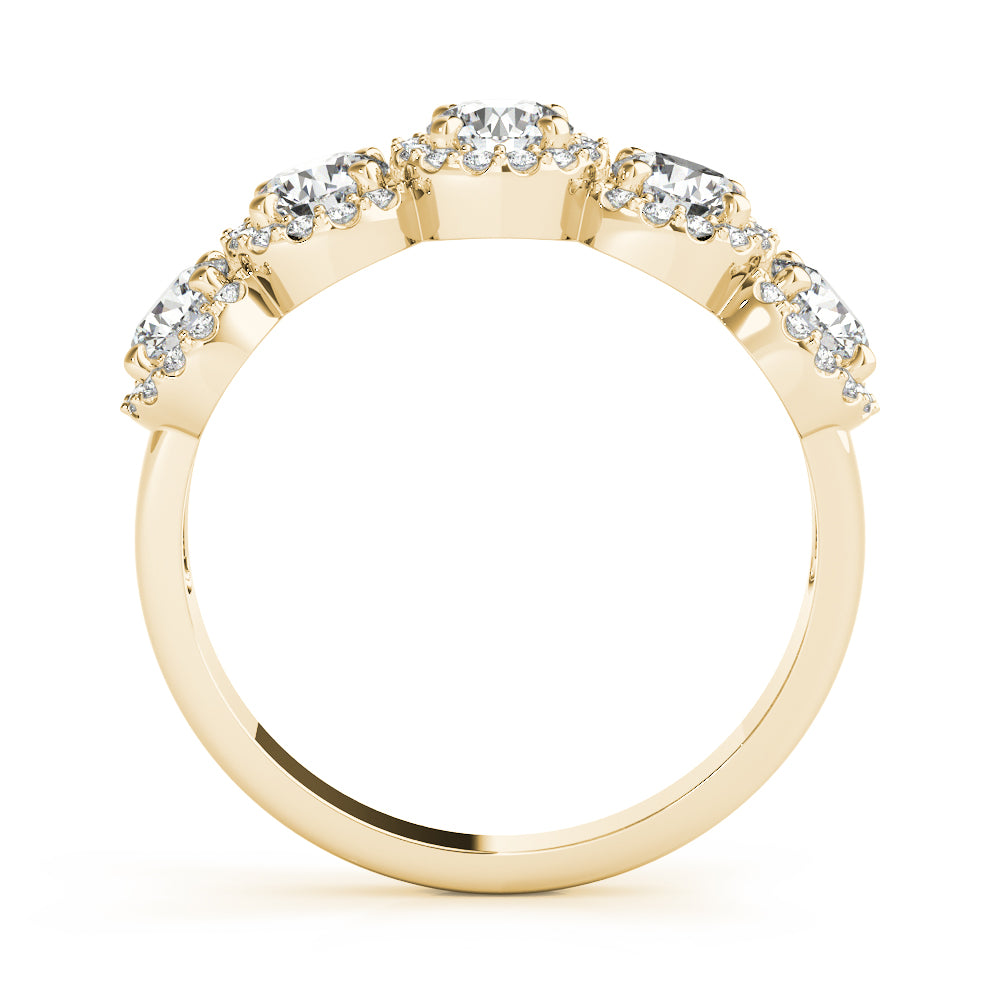5-Stone Round Halo Half Eternity Ring in Gold & Platinum