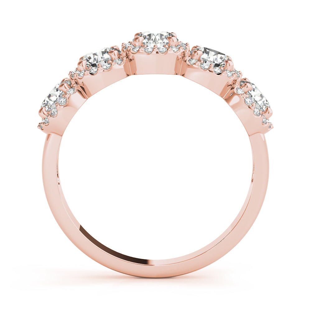 5-Stone Round Halo Half Eternity Ring in Gold & Platinum