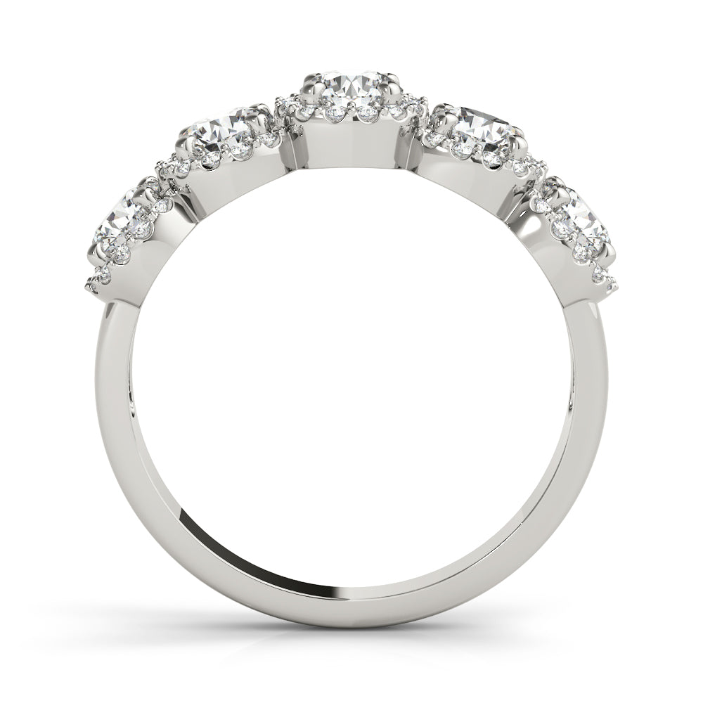5-Stone Round Halo Half Eternity Ring in Gold & Platinum