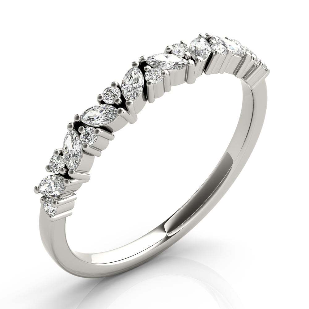 Alternating Round & Marquise Diamond Half Eternity Ring in Gold & Platinum