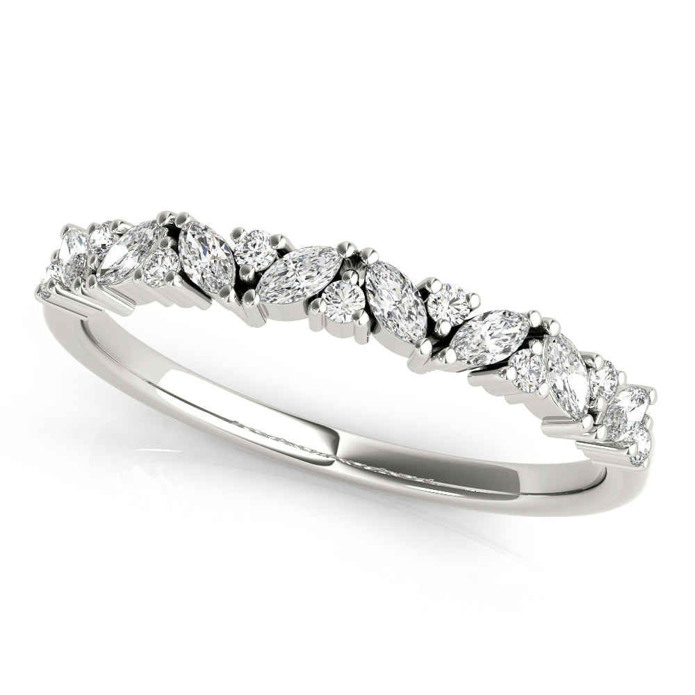 Alternating Round & Marquise Diamond Half Eternity Ring in Gold & Platinum