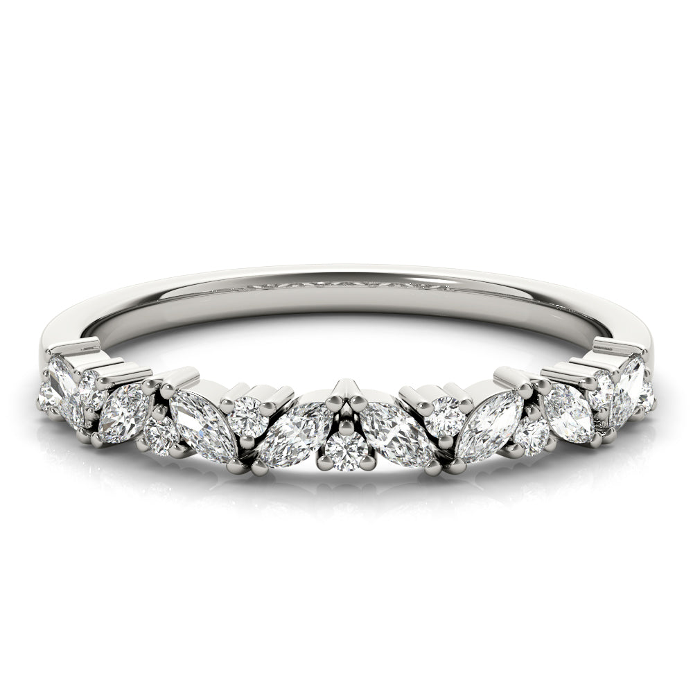 Alternating Round & Marquise Diamond Half Eternity Ring in Gold & Platinum