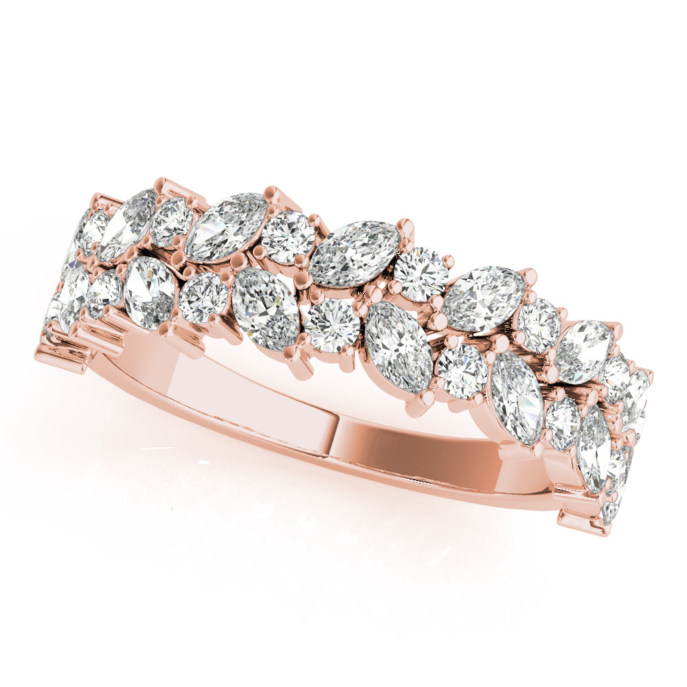 Alternating Marquise & Round 2-Row Half Eternity Ring in Gold & Platinum