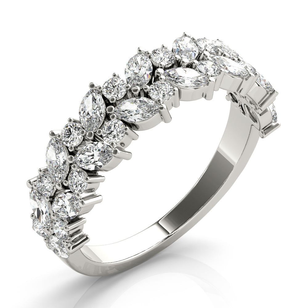 Alternating Marquise & Round 2-Row Half Eternity Ring in Gold & Platinum