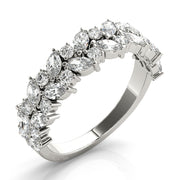 Alternating Marquise & Round 2-Row Half Eternity Ring in Gold & Platinum