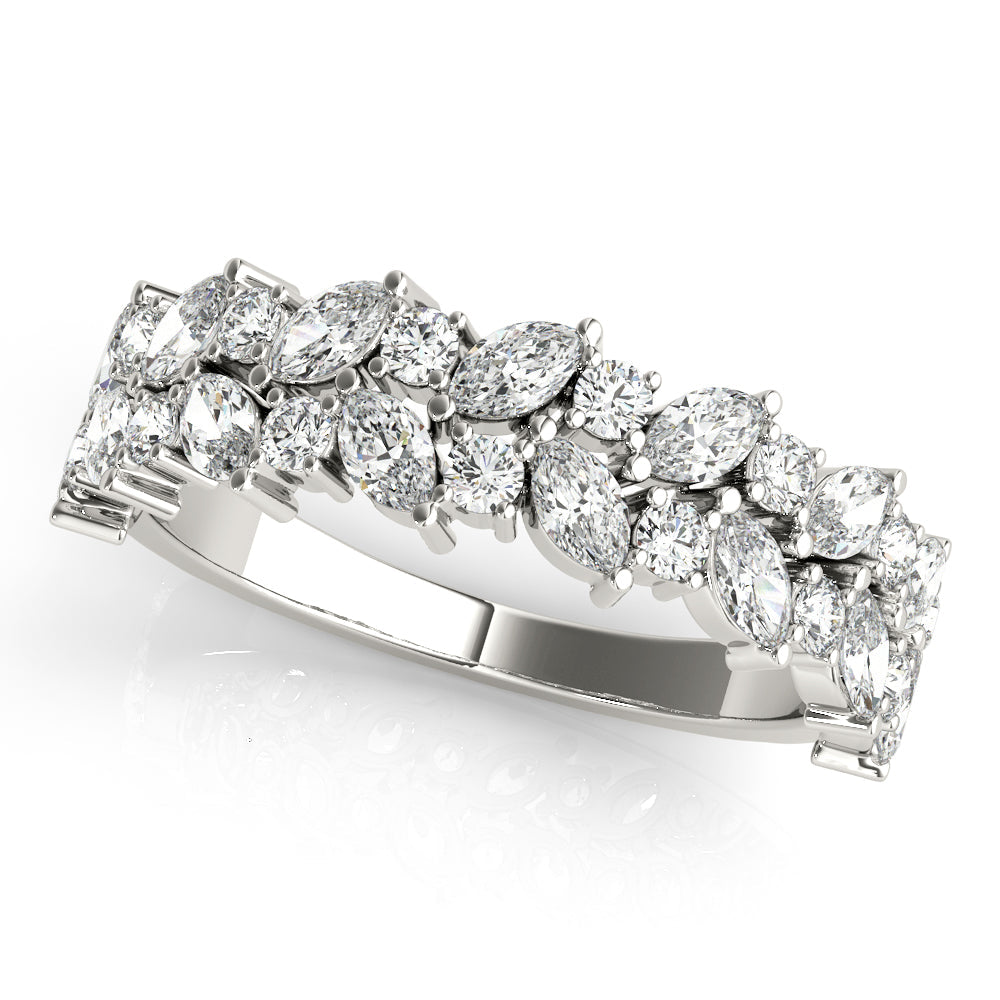 Alternating Marquise & Round 2-Row Half Eternity Ring in Gold & Platinum