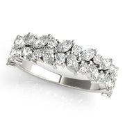 Alternating Marquise & Round 2-Row Half Eternity Ring in Gold & Platinum