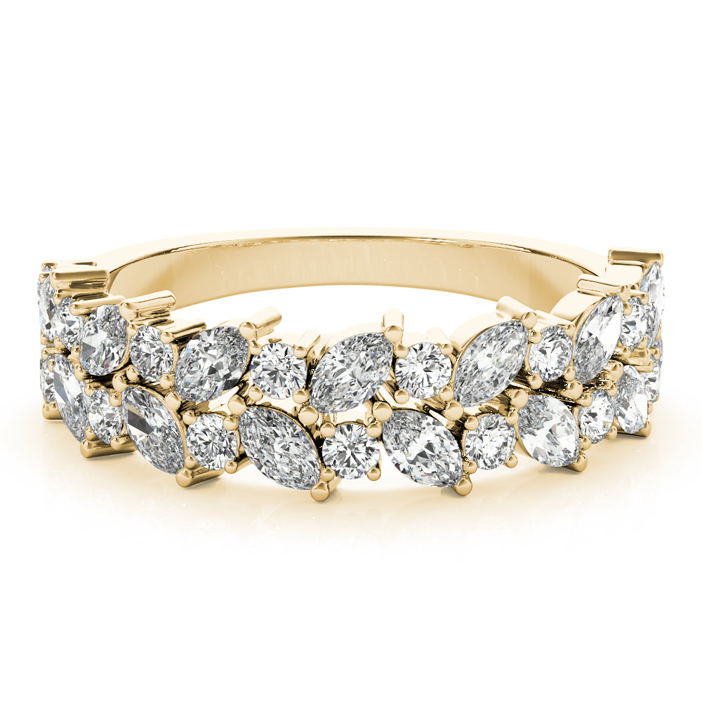 Alternating Marquise & Round 2-Row Half Eternity Ring in Gold & Platinum