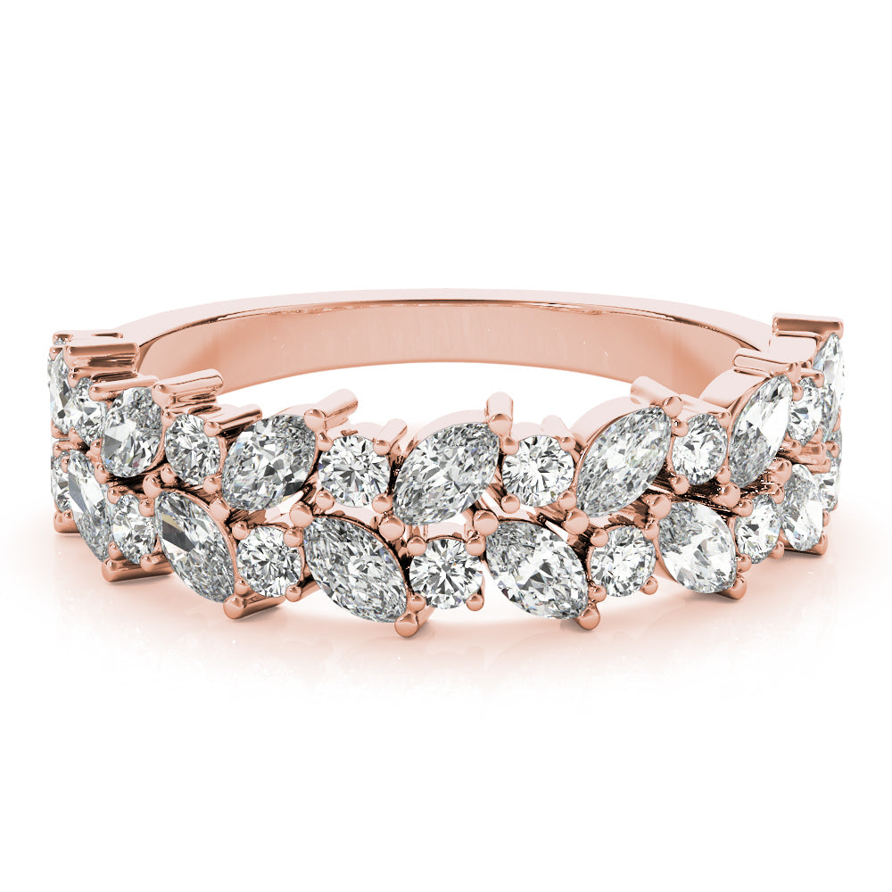 Alternating Marquise & Round 2-Row Half Eternity Ring in Gold & Platinum