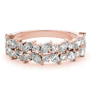 Alternating Marquise & Round 2-Row Half Eternity Ring in Gold & Platinum