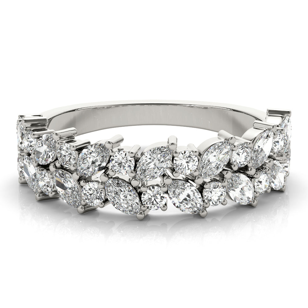Alternating Marquise & Round 2-Row Half Eternity Ring in Gold & Platinum