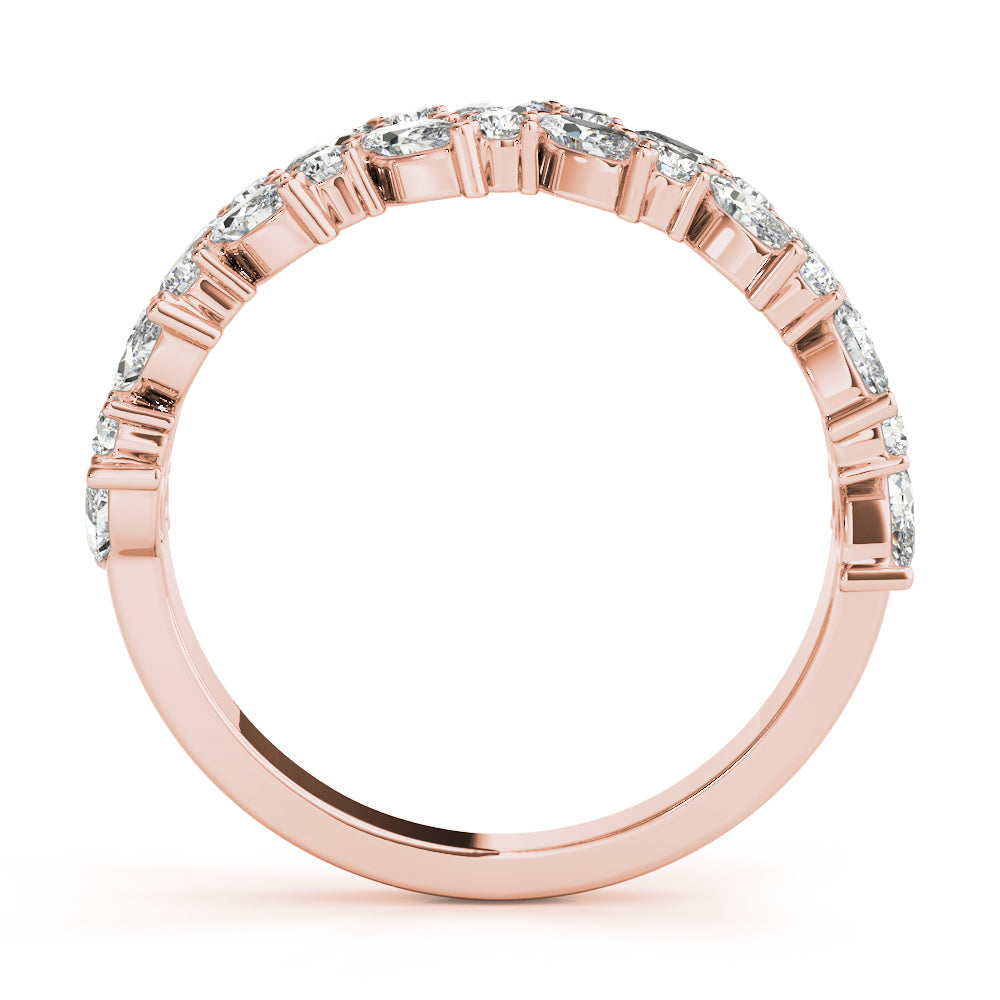 Alternating Marquise & Round 2-Row Half Eternity Ring in Gold & Platinum