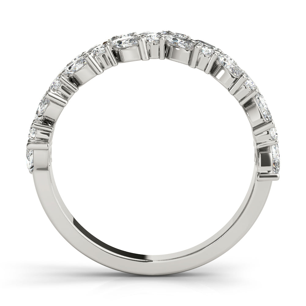 Alternating Marquise & Round 2-Row Half Eternity Ring in Gold & Platinum