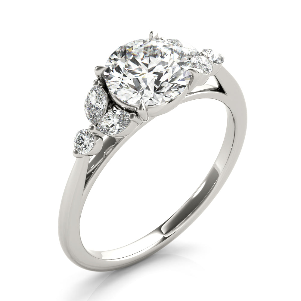 Dazzling Sidestone Round Diamond Engagement Ring in 10K/14K gold and platinum with certified lab-grown or natural diamonds