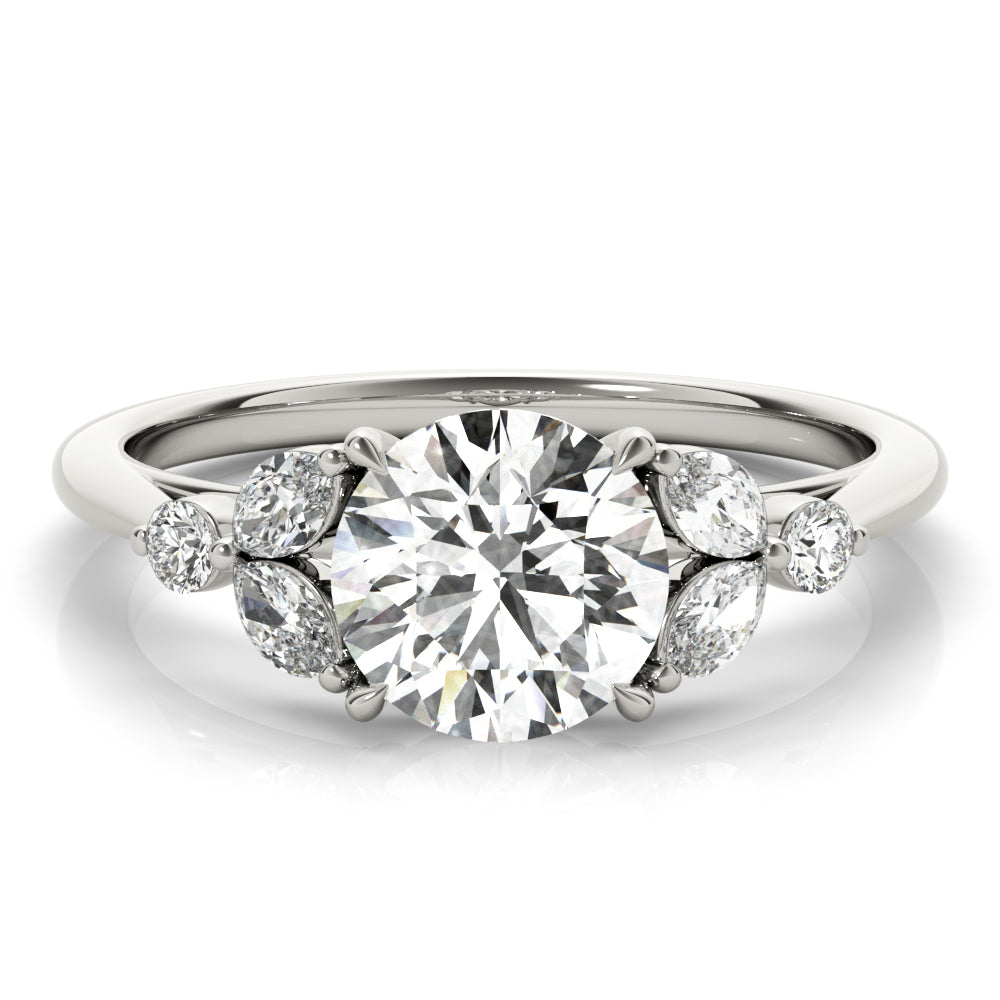 Dazzling Sidestone Round Diamond Engagement Ring in 10K/14K gold and platinum with certified lab-grown or natural diamonds