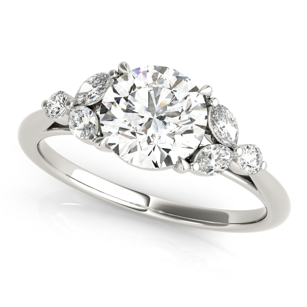 Dazzling Sidestone Round Diamond Engagement Ring in 10K/14K gold and platinum with certified lab-grown or natural diamonds