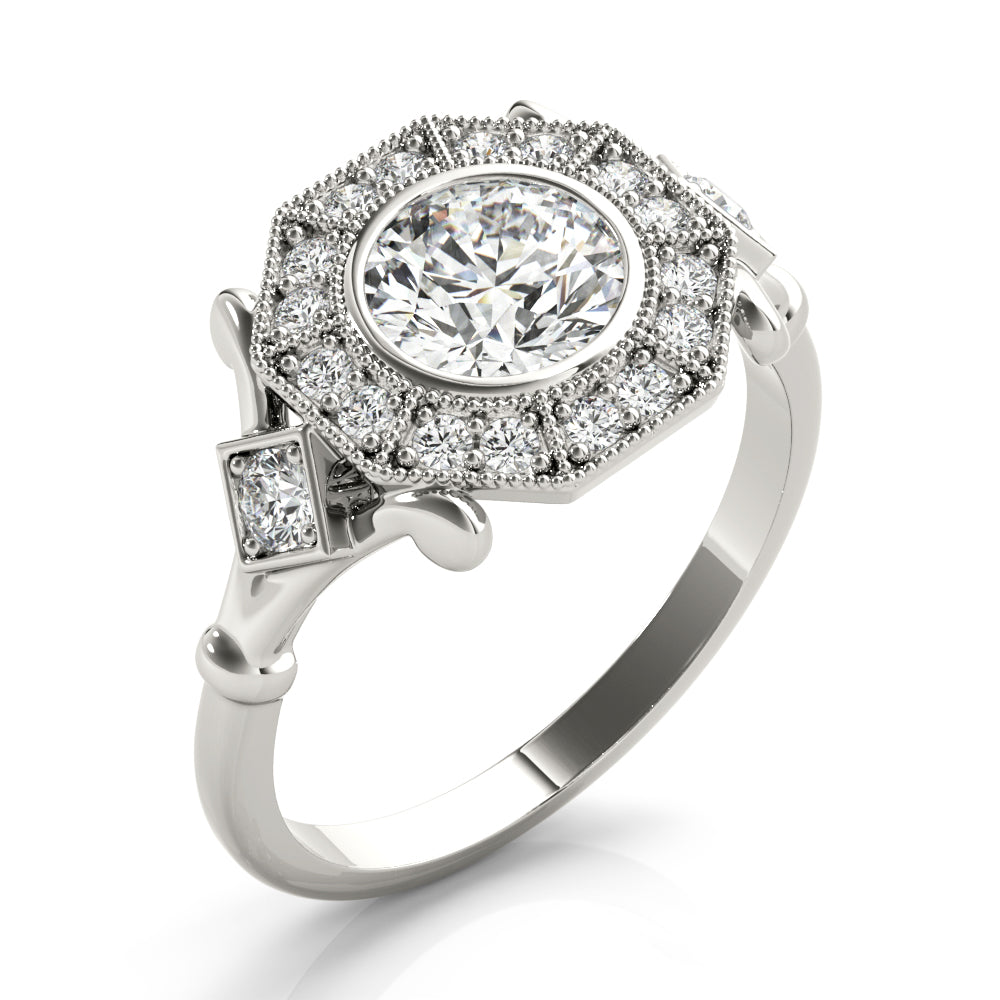 Splendid Sidestone Round Diamond Engagement Ring in 10K/14K gold and platinum with certified lab-grown or natural diamonds