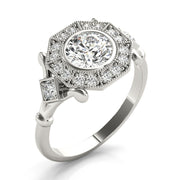 Splendid Sidestone Round Diamond Engagement Ring in 10K/14K gold and platinum with certified lab-grown or natural diamonds
