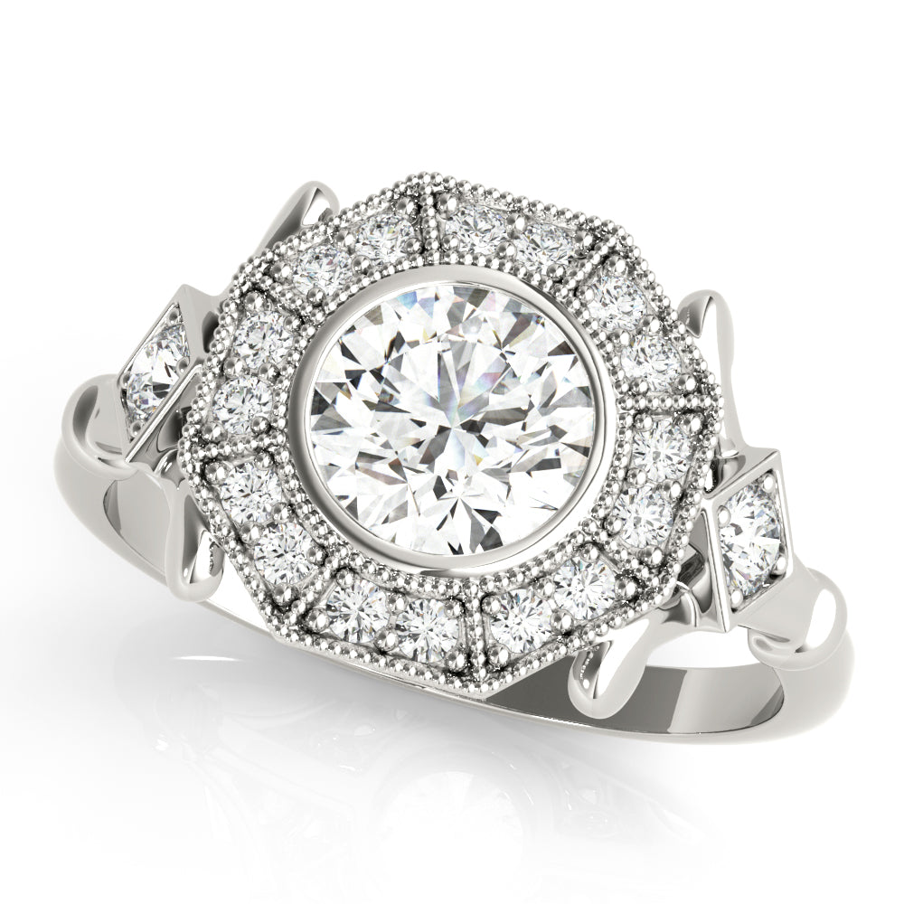 Splendid Sidestone Round Diamond Engagement Ring in 10K/14K gold and platinum with certified lab-grown or natural diamonds