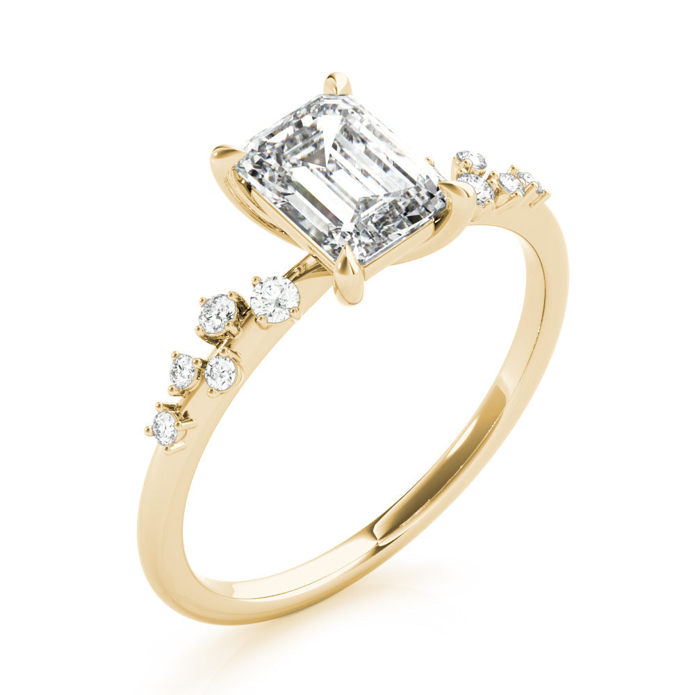 Pristine Cut Center Emerald Diamond Engagement Ring in 10K/14K gold and platinum with certified lab-grown or natural diamonds