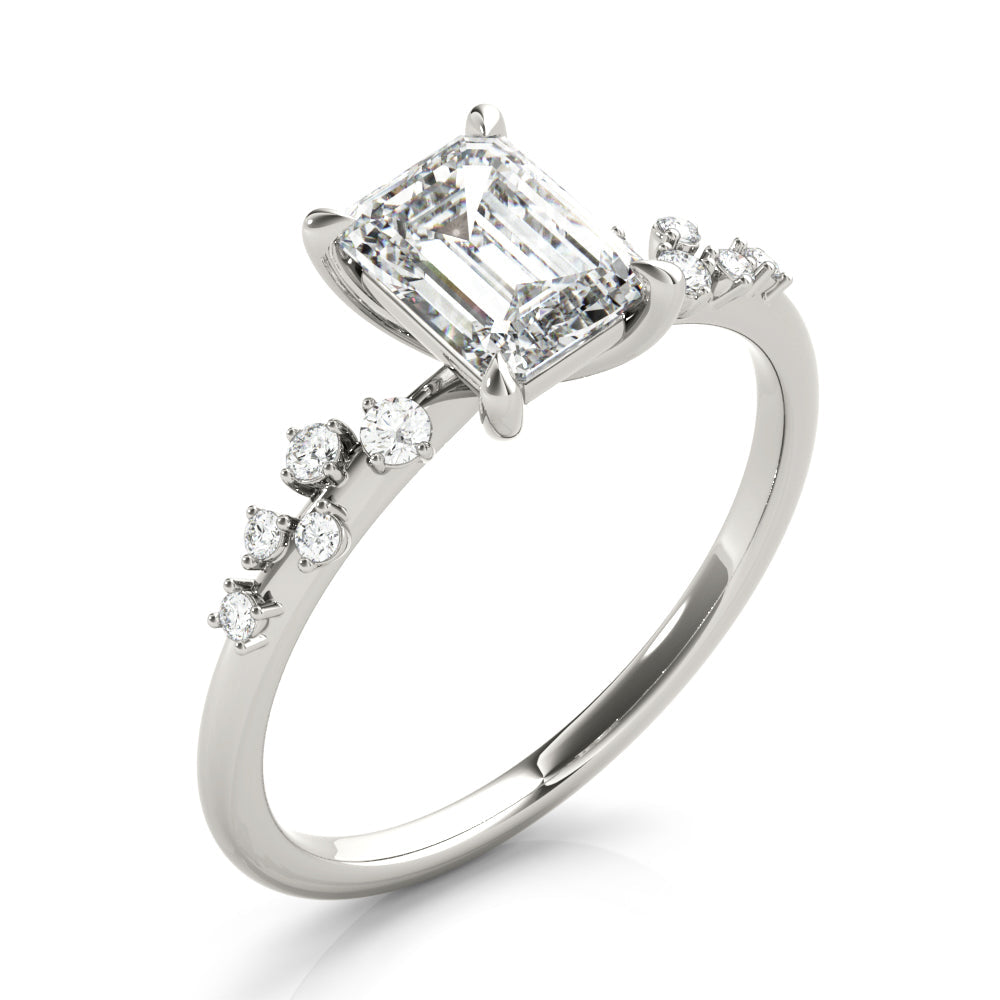 Pristine Cut Center Emerald Diamond Engagement Ring in 10K/14K gold and platinum with certified lab-grown or natural diamonds