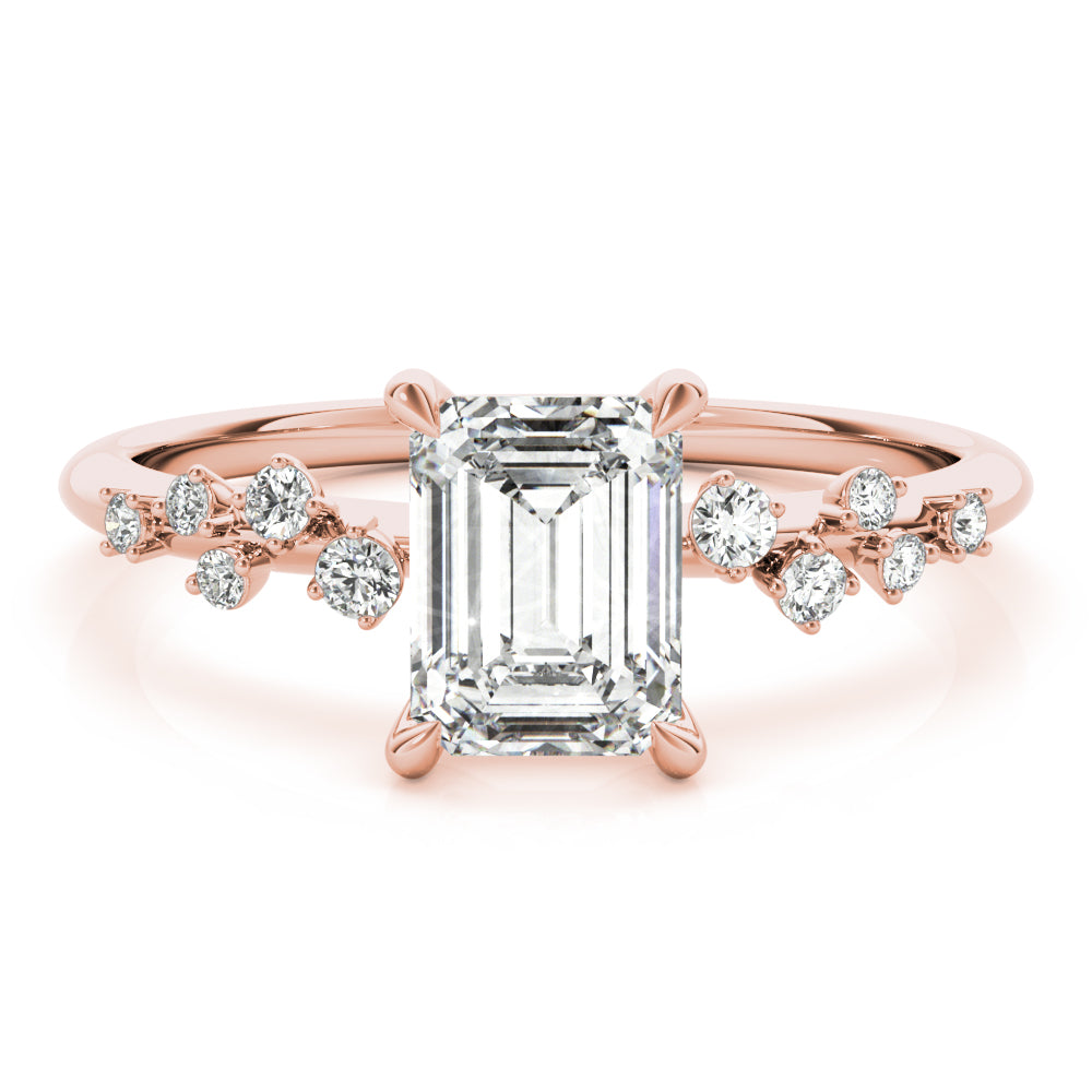 Pristine Cut Center Emerald Diamond Engagement Ring in 10K/14K gold and platinum with certified lab-grown or natural diamonds