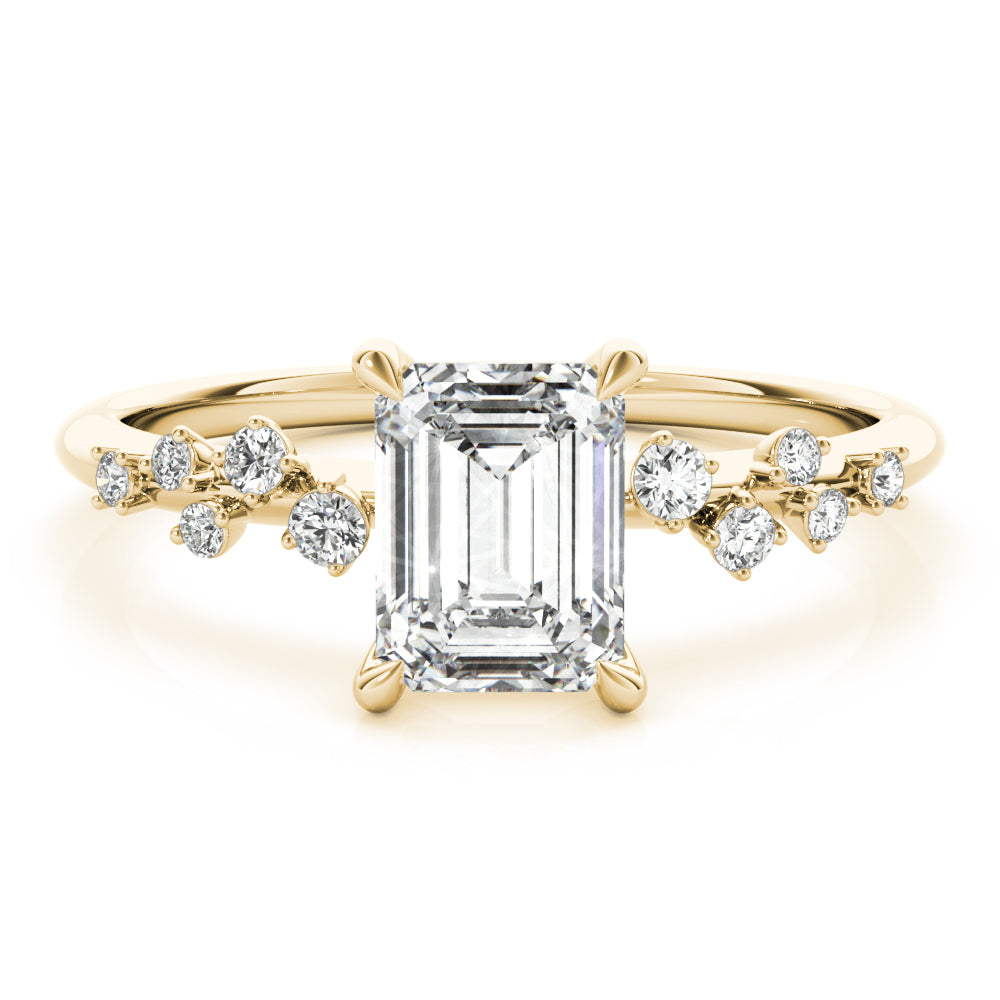 Pristine Cut Center Emerald Diamond Engagement Ring in 10K/14K gold and platinum with certified lab-grown or natural diamonds