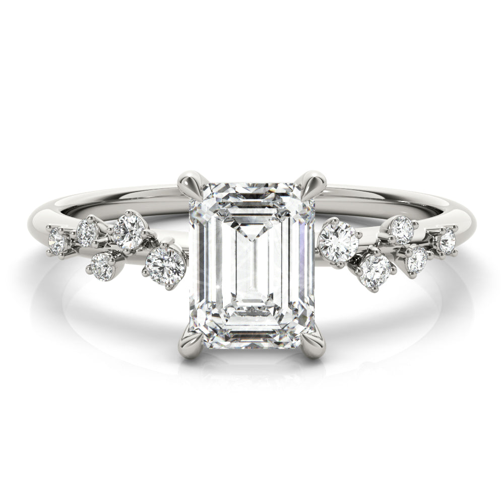 Pristine Cut Center Emerald Diamond Engagement Ring in 10K/14K gold and platinum with certified lab-grown or natural diamonds
