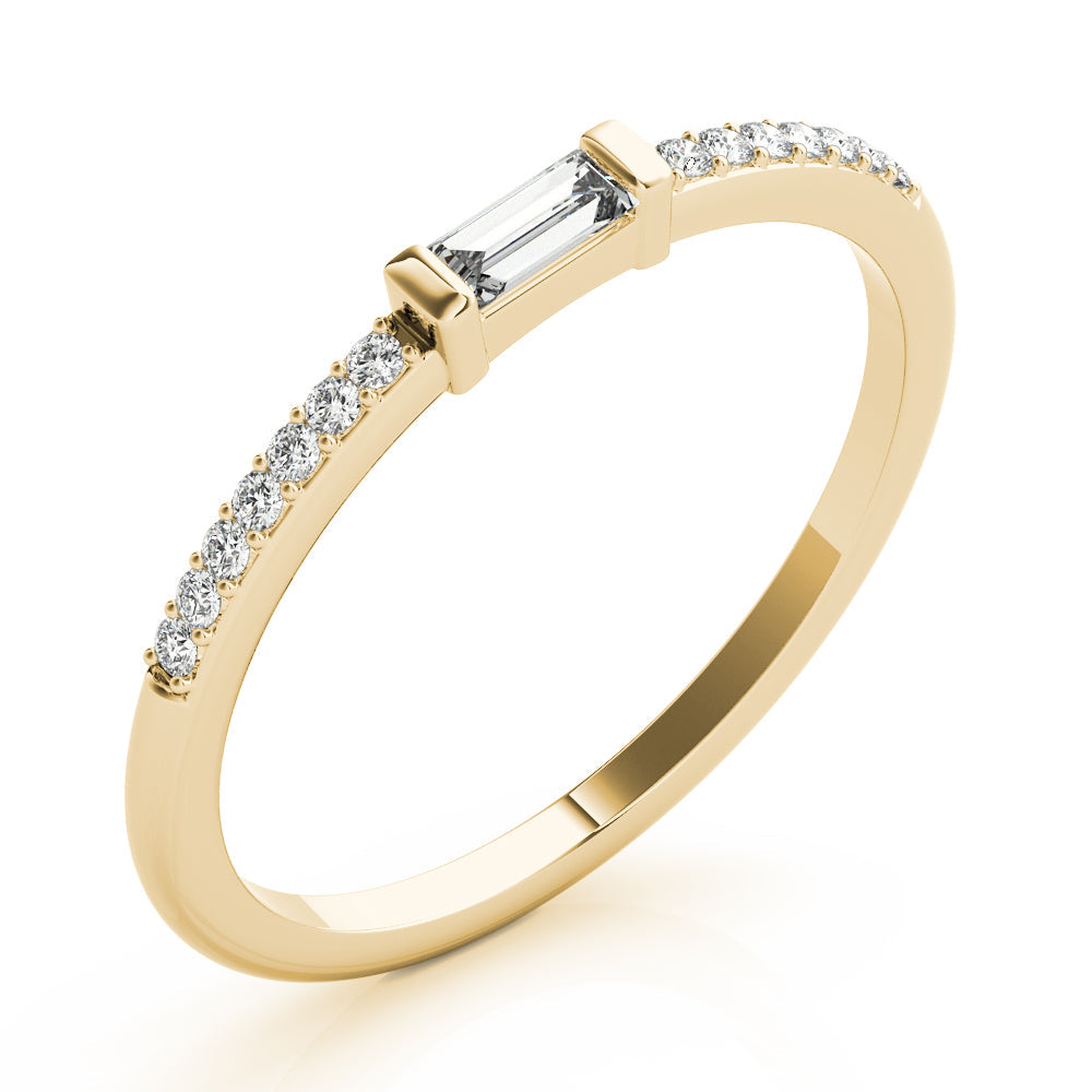 Accented East-West Baguette Half Eternity Ring in Gold & Platinum