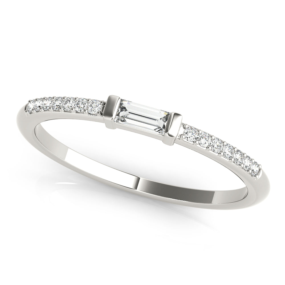 Accented East-West Baguette Half Eternity Ring in Gold & Platinum