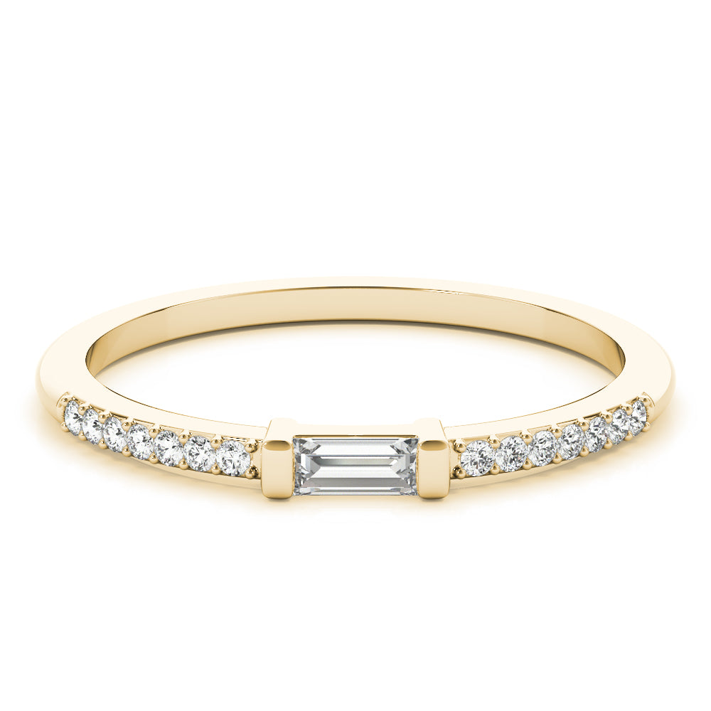 Accented East-West Baguette Half Eternity Ring in Gold & Platinum