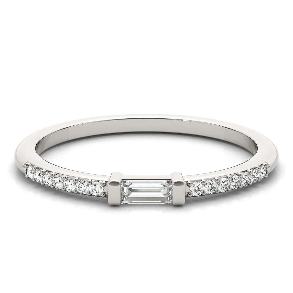 Accented East-West Baguette Half Eternity Ring in Gold & Platinum