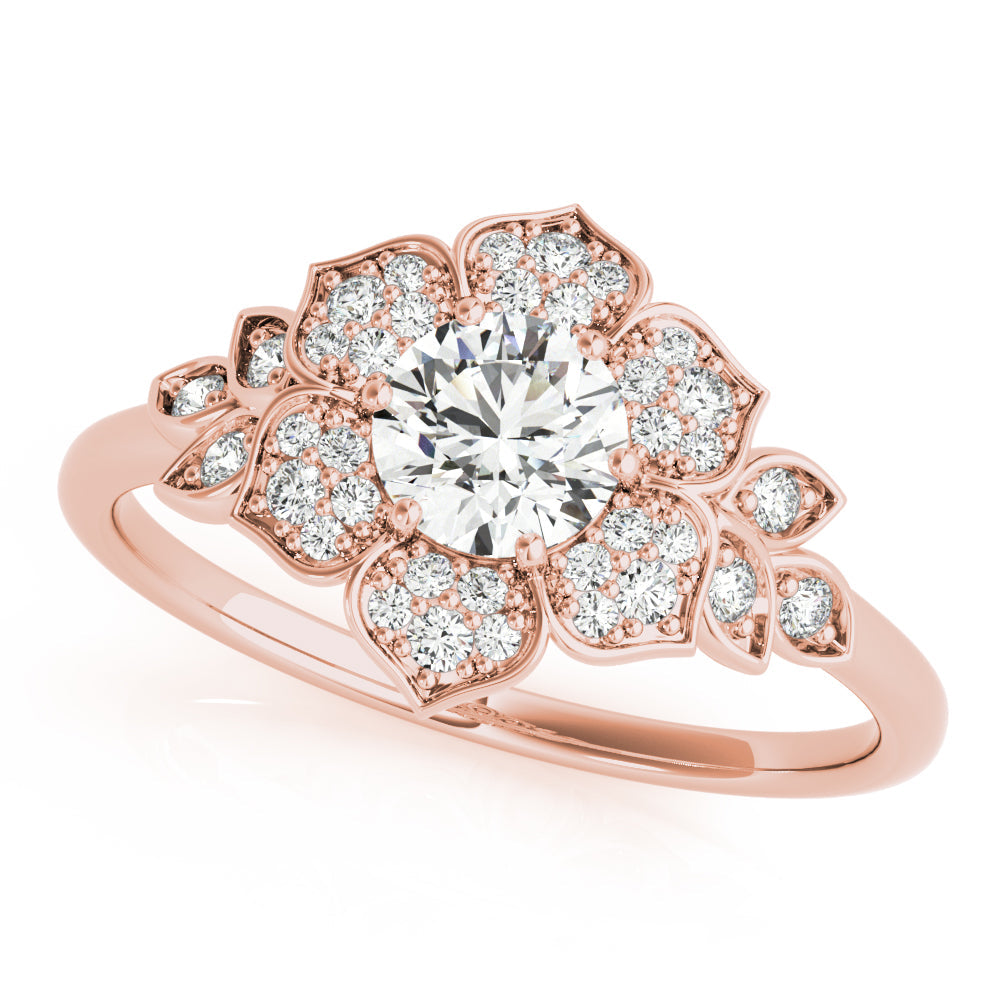 Luxe Flower Fashion Ring Round Diamond Engagement Ring in 10K/14K gold and platinum with certified lab-grown or natural diamonds