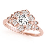 Luxe Flower Fashion Ring Round Diamond Engagement Ring in 10K/14K gold and platinum with certified lab-grown or natural diamonds