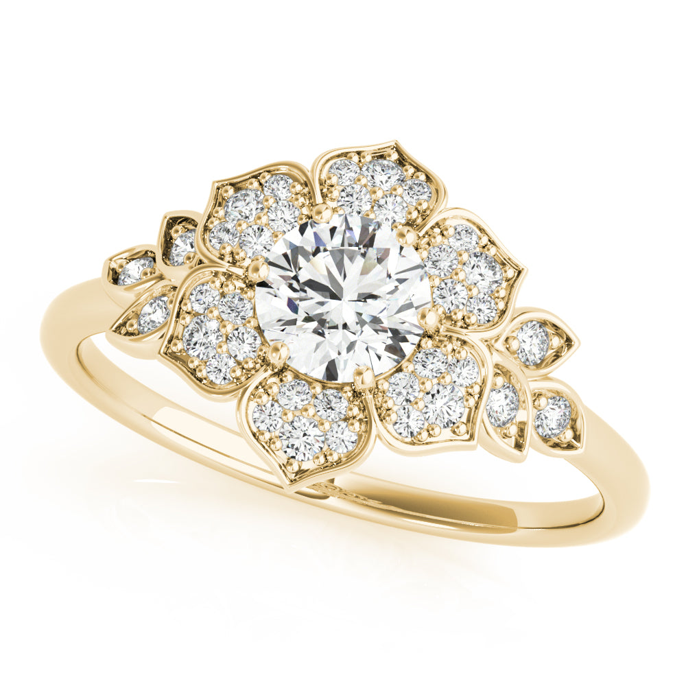 Luxe Flower Fashion Ring Round Diamond Engagement Ring in 10K/14K gold and platinum with certified lab-grown or natural diamonds